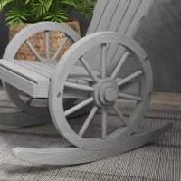Outsunny Patio Wooden Rocking Chair, Wagon Outdoor Rocker Chair with Slatted Design and Wheel Armrests for Garden, Grey(m-9)