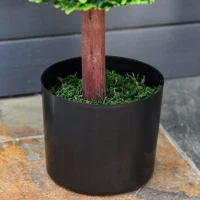 Outsunny 23.5" Artificial Boxwood Topiary Ball Tree, Fake Decorative Plant, Nursery Pot Included for Home, Balcony, Backyard and Garden(m-9)