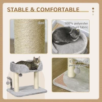 PawHut Cat Tower Condo for Indoor Cats, Small Cat Tree with Sisal Scratching Posts, Top Perch, Dangling Balls, Light Grey(m-4)