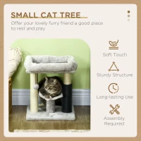 PawHut 19" Cat Tree with Sisal Scratching Post, Cat Tower Condo with Bed, Self Groomer, Perch, Dangling Ball, Grey(m-4)
