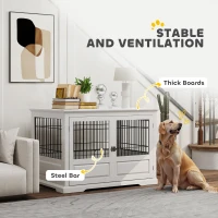 PawHut 43" Dog Crate Furniture with 3 Doors, Removable Tray, for Extra Large Medium Small Dogs, Indoor Use, White(m-7)