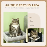 PawHut 19" Cat Tree with Sisal Scratching Post, Cat Tower Condo with Bed, Self Groomer, Perch, Dangling Ball, Grey(m-5)