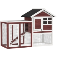 PawHut 49" Wooden Rabbit Hutch Bunny Cage with Waterproof Asphalt Roof, Fun Outdoor Run, Removable Tray and Ramp, for Rabbits, Chickens, Ducks, Brown