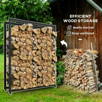 Outsunny Outdoor Firewood Rack with Wheels Heavy Duty Steel Wood Log Storage Stacker for Fireplace, Black(m-4)