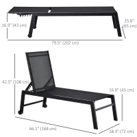 Outsunny Outdoor Lounge Chair, Patio Lounger with 5-Position Reclining Backrest and 2 Wheels for Poolside, Beach, Lawn, Black(m-3)