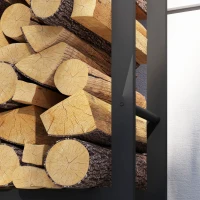 Outsunny Outdoor Firewood Rack with Wheels Heavy Duty Steel Wood Log Storage Stacker for Fireplace, Black(m-9)