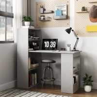 HOMCOM Compact Computer Desk with 6-Tier Storage Shelves, Writing Table Workstation with Bookshelf for Home Office, Gray(m-10)