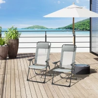 Outsunny Set of 4 Camping Chairs, Outdoor Folding Lounge Chair Set with 5 Level Adjustable Backrest, Removable Headrest, Armrest for Camping, Backyard, Grey(m-1)