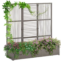 Outsunny Raised Garden Bed with Lattice Trellis, Rattan Outdoor Planter with Storage for Garden, Patio, Balcony, Grey(m-11)