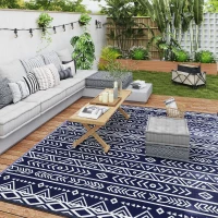 Outsunny Reversible Outdoor Rug, Waterproof Plastic Straw with Carry Bag, 8' x 10', Blue & White Geometric(m-10)