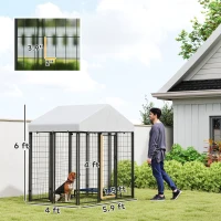 PawHut Outdoor Dog Kennel with Roof with Escape-proof Lock, UV-Resistant & Waterproof Cover, 5.9' x 4' x 6', Silver(m-3)
