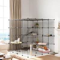PawHut 4-Tier 55" Cat Cage Indoor with Platforms, Ramps, Accessories, for 1-3 Cats, Indoor Use, Black(m-11)
