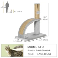 PawHut 17" Small Cat Tree with Jute Scratching Post, Curved Scratching Board, Dangling Ball with Bell, Grey(m-3)