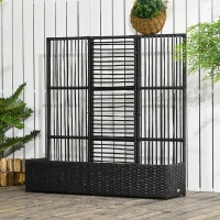 Outsunny Raised Garden Bed with Lattice Trellis, Rattan Outdoor Planter with Storage for Garden, Patio, Balcony, Black(m-8)