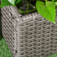 Outsunny Raised Garden Bed with Lattice Trellis, Rattan Outdoor Planter with Storage for Garden, Patio, Balcony, Grey(m-10)