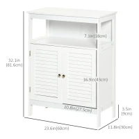 kleankin Bathroom Floor Storage Cabinet, Freestanding Bathroom Cabinet with Shutter Doors, Open Shelf and Adjustable Shelf, White(m-3)