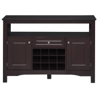 HOMCOM Modern Kitchen Buffet Bar Cabinet Storage Sideboard Dining Server with Drawer & 12-Bottle Wine Rack for Living Room, Espresso(m-14)
