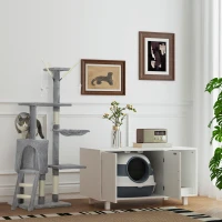 PawHut 53" Cat Tree Tower, Kitten Activity Centre with Scratching Posts, Condo, Perches, Ladder, Hammock, Dangling Toys, Grey(m-9)