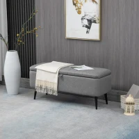 HOMCOM 40" Ottoman with Storage, Linen Upholstered Storage Ottoman Bench with Steel Legs for Living Room, Bedroom Grey(m-8)