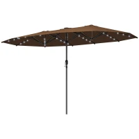 Outsunny Garden Parasol, Double-Sided Sun Umbrella with LED Solar Lights, Patio Parasol for Outdoor, Coffee(m-1)