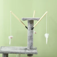 PawHut 53" Cat Tree Tower, Kitten Activity Centre with Scratching Posts, Condo, Perches, Ladder, Hammock, Dangling Toys, Grey(m-10)