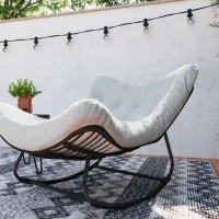 Outsunny Oversized Rattan Patio Egg Chair, Outdoor Rocking Chair with Padded Cushion for Indoor, Porch, Dark Grey(m-10)