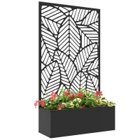 Outsunny Metal Outdoor Raised Garden Bed with Privacy Screen, Privacy Panel and Planter Box, Wall-Mounted or Freestanding, Black(m-11)
