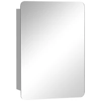 kleankin Wall-Mounted Mirror Cabinet, Bathroom Medicine Cabinet with Mirror, Sliding Door and 3-tier Storage Shelf, Stainless Steel Frame, Silver(m-2)