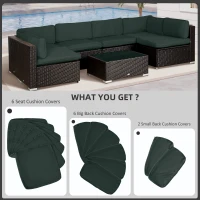 Outsunny Outdoor 14pc Patio Rattan Sofa Set Cushion Polyester Cover Replacement Set - No Cushion Included, Grey(m-4)