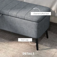 HOMCOM 40" Ottoman with Storage, Linen Upholstered Storage Ottoman Bench with Steel Legs for Living Room, Bedroom Dark Grey(m-6)