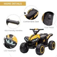 Aosom Kids 4 Wheeler Quad with Music, Headlights, High & Low Speed, Kids ATV for 3-5 Years Old Boys & Girl, Yellow(m-5)