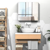 kleankin Wall Mounted Mirror Cabinet, Bathroom Medicine Cabinet with Mirror, 2 Doors and 3-tier Shelving, White(m-1)