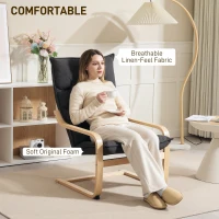 HOMCOM Modern Armchair, Upholstered Accent Chair with Curved Leg and Arm, Leisure Lounge Chair for Living Room, Dark Grey(m-5)