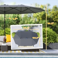 Outsunny Garden Parasol, Double-Sided Sun Umbrella with LED Solar Lights, Patio Parasol for Outdoor, Gray(m-3)