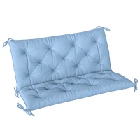 Outsunny Garden Bench Cushion with Backrest, Non-Slip 2 Seater Soft Pad with Ties, Blue(m-11)