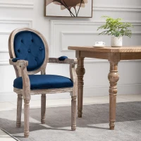 HOMCOM Vintage Dining Chair, French Chic Side Chair with Curved Backrest and Soft Upholstery, Arm Chair for Kitchen, or Living Room, Navy Blue(m-7)