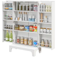 HOMCOM 44" Storage Cabinet, 2-Door Kitchen Pantry Cabinet with 4-tier Shelving, 8 Spice Racks and Adjustable Shelves(m-2)