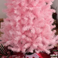 HOMCOM 7FT Artificial Christmas Tree Holiday Xmas Holiday Pencil Tree Decoration with Automatic Open for Home Party, Pink(m-9)