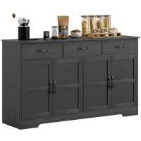 HOMCOM Sideboard Buffet Cabinet with Storage, Modern Coffee Bar Cabinet with 3 Drawers and Adjustable Shelves, Distressed Black(m-11)
