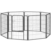 PawHut 31.5" Dog Playpen Indoor Outdoor, Portable Foldable 8 Panels Pet Playpen with Door & Strap for Medium Dogs(m-2)
