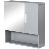 kleankin Bathroom Mirror Cabinet, Wall Mounted Medicine Cabinet with Double Doors and Adjustable Shelf, Grey(m-11)
