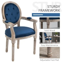 HOMCOM Vintage Dining Chair, French Chic Side Chair with Curved Backrest and Soft Upholstery, Arm Chair for Kitchen, or Living Room, Navy Blue(m-6)