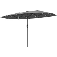 Outsunny Garden Parasol, Double-Sided Sun Umbrella with LED Solar Lights, Patio Parasol for Outdoor, Gray(m-1)