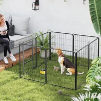 PawHut 31.5" Dog Playpen Indoor Outdoor, Portable Foldable 8 Panels Pet Playpen with Door & Strap for Medium Dogs(m-9)