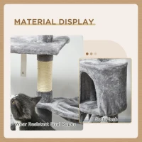 PawHut 53" Cat Tree Tower, Kitten Activity Centre with Scratching Posts, Condo, Perches, Ladder, Hammock, Dangling Toys, Grey(m-5)