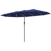 Outsunny Garden Parasol, Double-Sided Sun Umbrella with LED Solar Lights, Patio Parasol for Outdoor, Navy Blue(m-1)