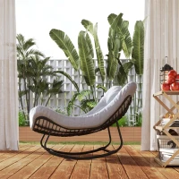 Outsunny Oversized Rattan Patio Egg Chair, Outdoor Rocking Chair with Padded Cushion for Indoor, Porch, Dark Grey(m-9)