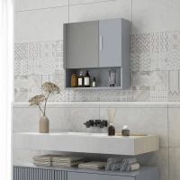 kleankin Bathroom Mirror Cabinet, Wall Mounted Medicine Cabinet with Double Doors and Adjustable Shelf, Grey(m-8)