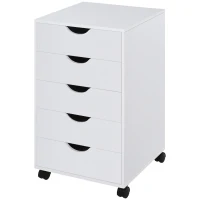 HOMCOM 5 Drawer Home Office Storage Cabinet, Mobile Printer Stand with Nordic Minimalist Modern Style & Wheels, White(m-11)