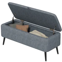 HOMCOM 40" Ottoman with Storage, Linen Upholstered Storage Ottoman Bench with Steel Legs for Living Room, Bedroom Dark Grey(m-2)